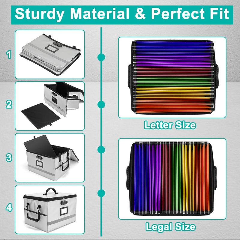 EXLIFBAG File Box with Lock, Portable Document Organizer Box with Handle, Fireproof File Box for Home Office, Legal File Organizer Storage - Image 4